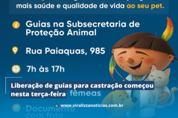 Liberação de guias para castração começou nesta terça-feira