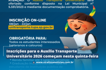 Inscrições para o Auxílio Transporte Universitário 2026 começam nesta quinta-feira