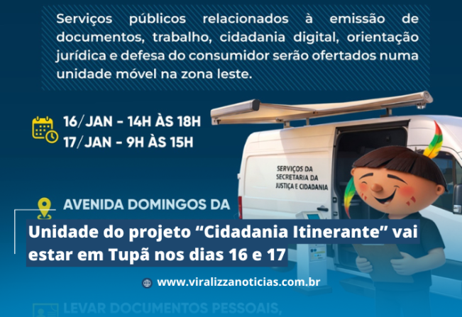 Unidade do projeto “Cidadania Itinerante” vai estar em Tupã nos dias 16 e 17