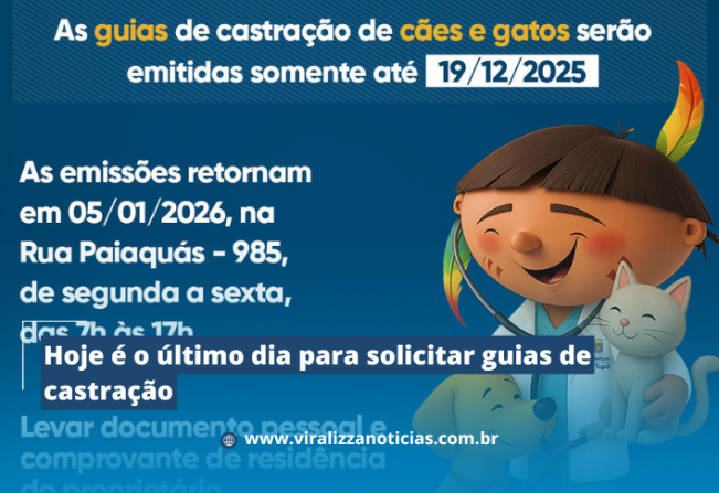 Hoje é o último dia para solicitar guias de castração
